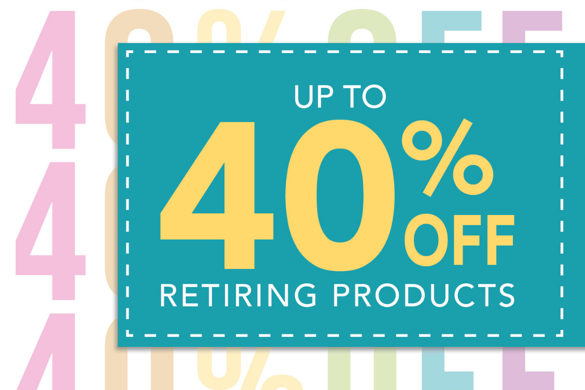 Promo banner offering up to 40% off retiring products on a teal background.